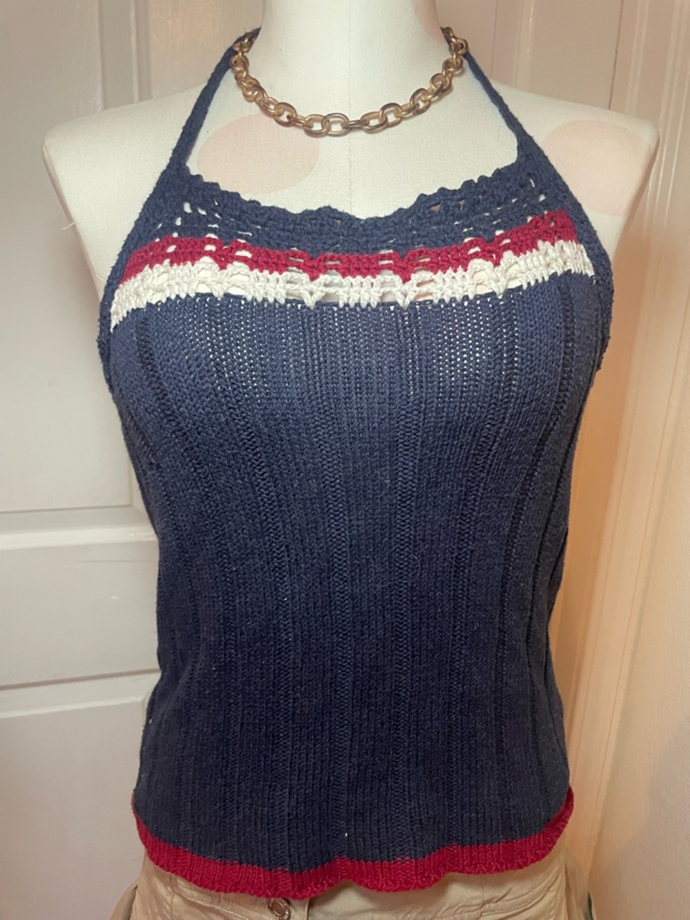 Aeropostale Navy Halter Tank with Red & White Stripes